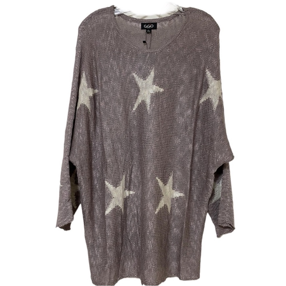 New Lavender Loose Knit Oversized Tunic Sweater Cream Star Print Size Medium - Picture 4 of 10